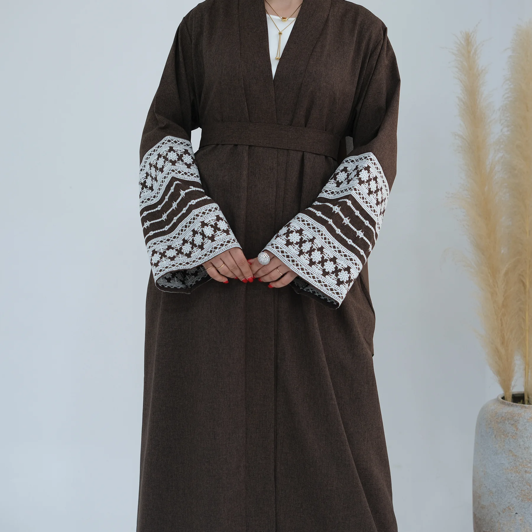 Eid Embroidery Muslim Abaya for Women Ramadan Dress Morocco Lace-up Abayas Kaftan Islam Cardigan Dubai Arab Long Robe 2024