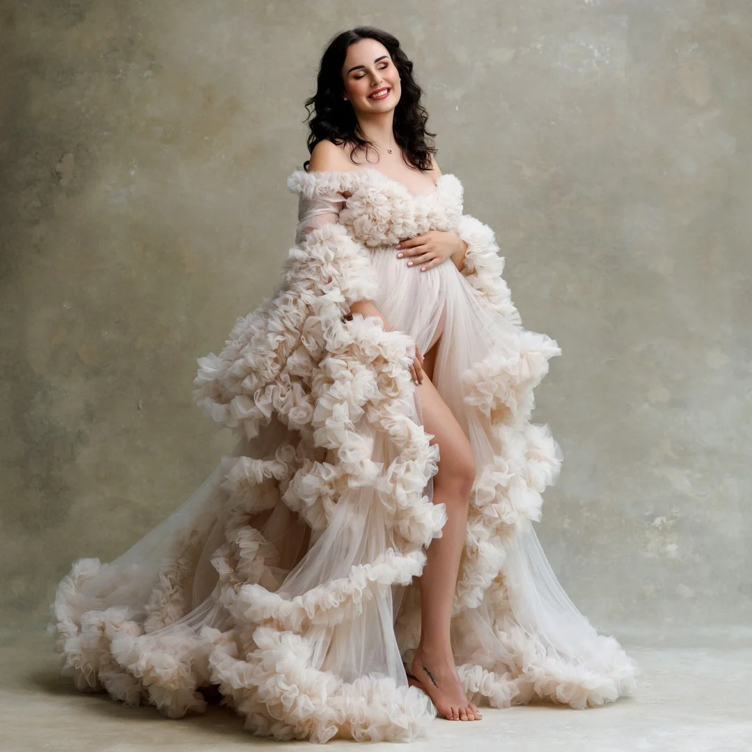 

2025 платья для выпускного вечера для беременных, тюлевое платье с рюшами для беременных, платье для фотосессии по индивидуальному заказу, многослойное платье в стиле бохо, платье de novia