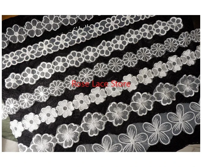 5 yards flower embroidery Lace Trim, off white floral tulle lace trim, For Wedding Gown,Bridal Hairband,Girl dress.