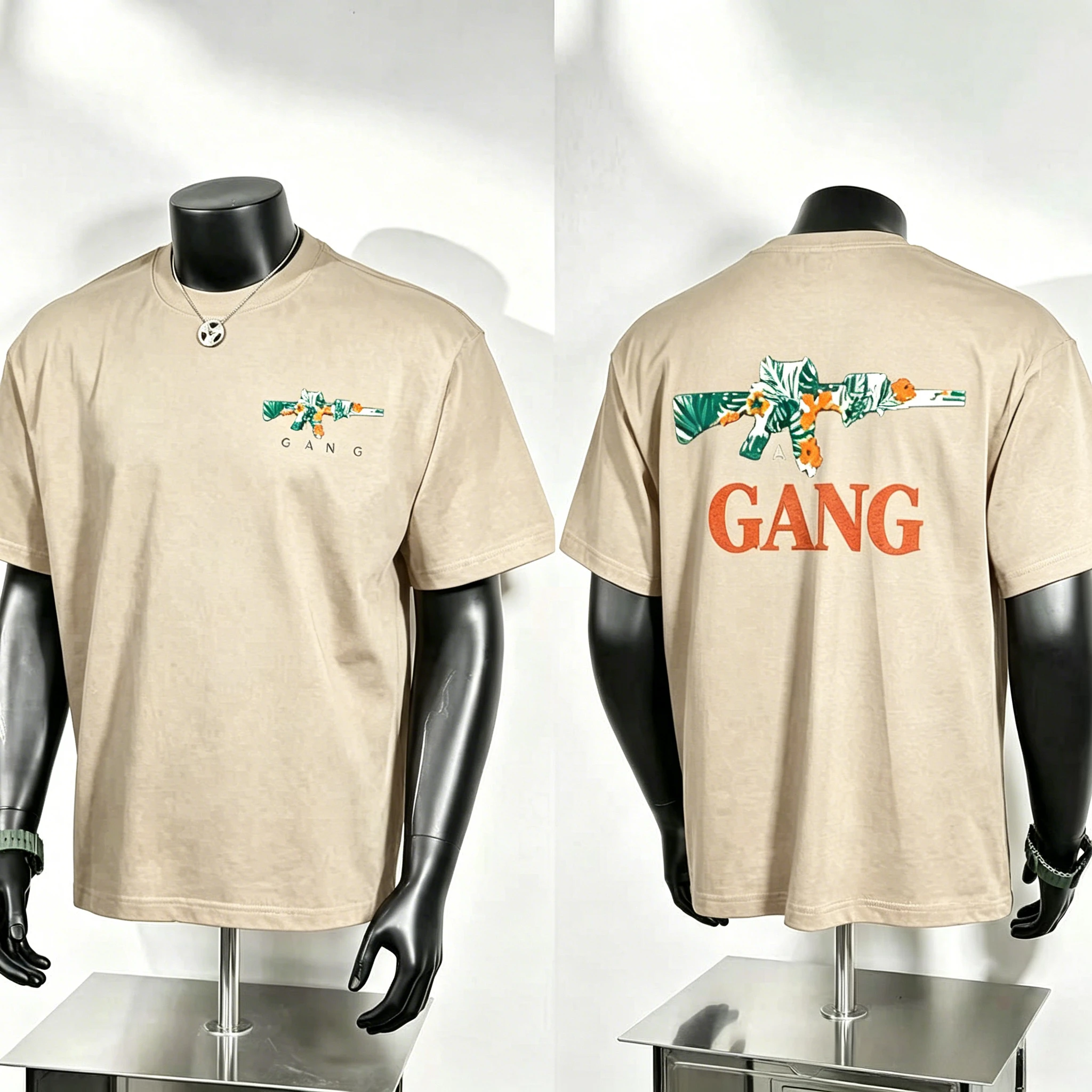 Hawaii Tropical Floral T Shirt, Gang Letter with Tropical Plant Covered Rifle Back Print, Unique Mix‑Style of Botanical Element
