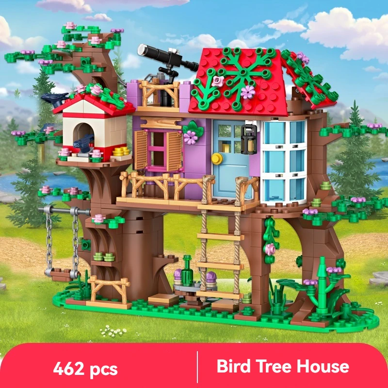 462 pezzi uccello albero casa blocchi di costruzione modello desktop creativo architettura 3D stile MOC giocattolo educativo ragazze adulti regalo