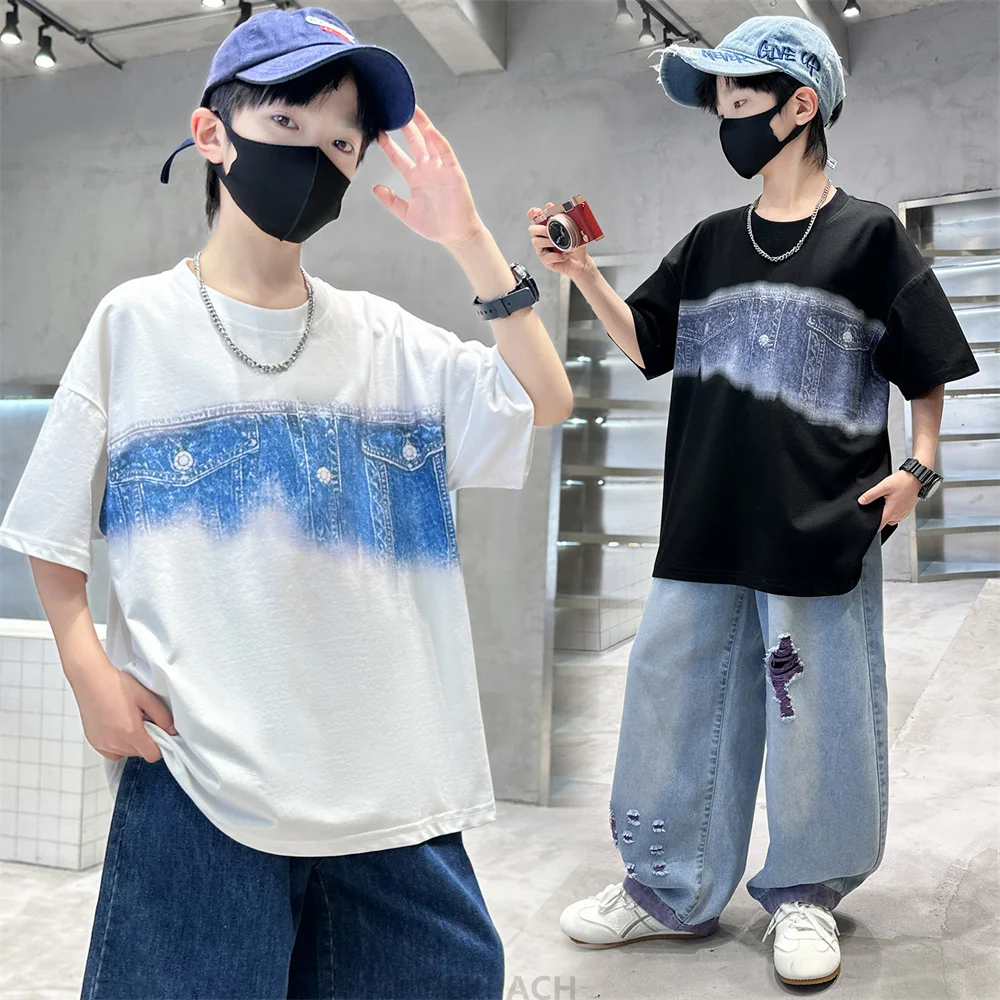 New Kids Designer Fashion Summer Spray Paint 3D Print T-shirt for Children Boys High Quality Cotton Short Sleeve Tshirt Outfit