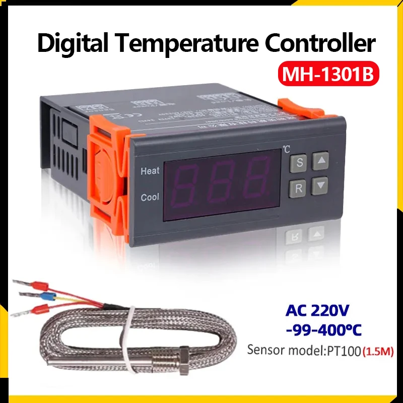 

Digital Temperature Controller -99~400 Degree PT100 M8 Probe Thermocouple Sensor Embedded Thermostat 220V Heating Cooling Switch