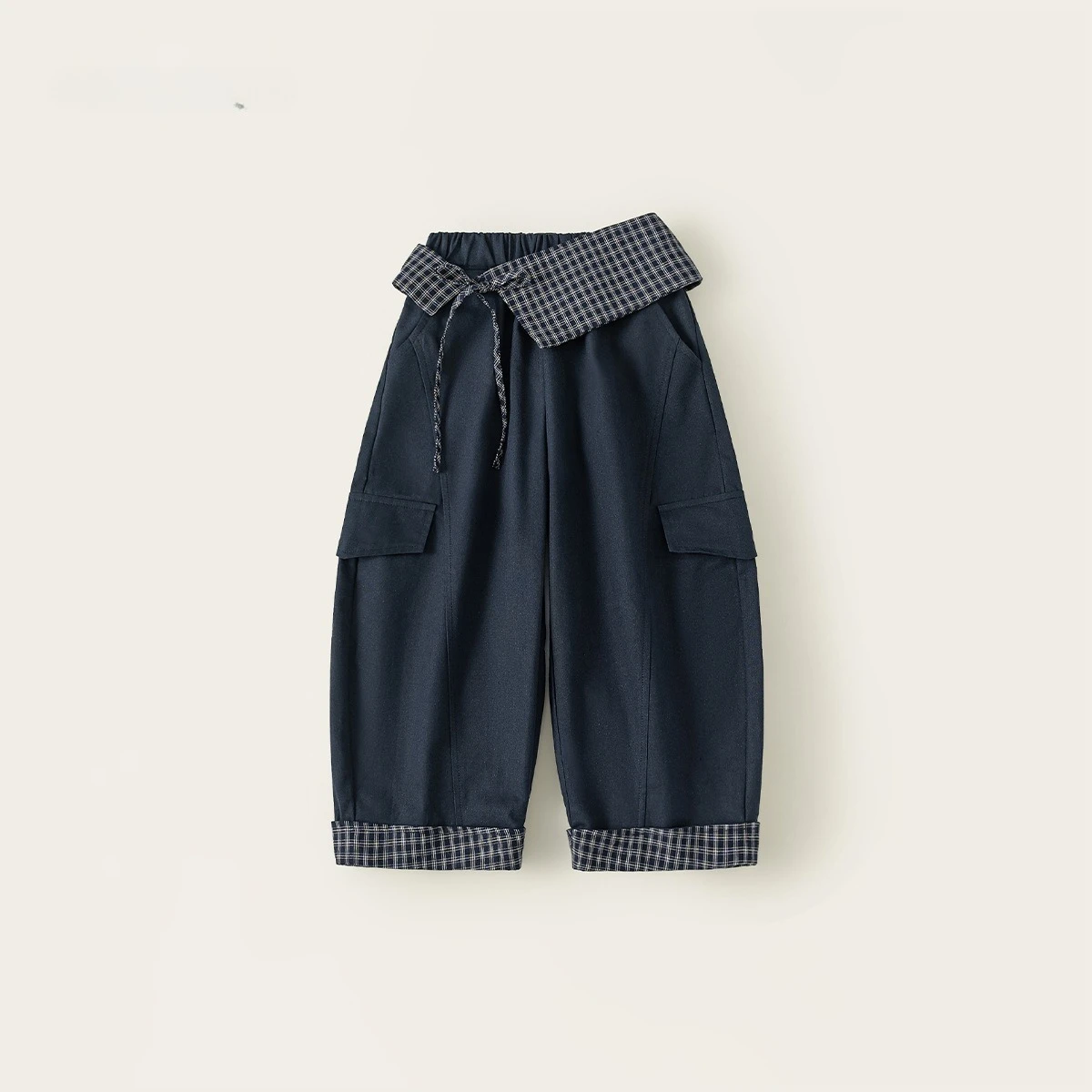 Trousers Girls' Work Pants Spring and Autumn Children's Fart Curtain Checkered Carrot Pants Casual Pants Trendy Fashion