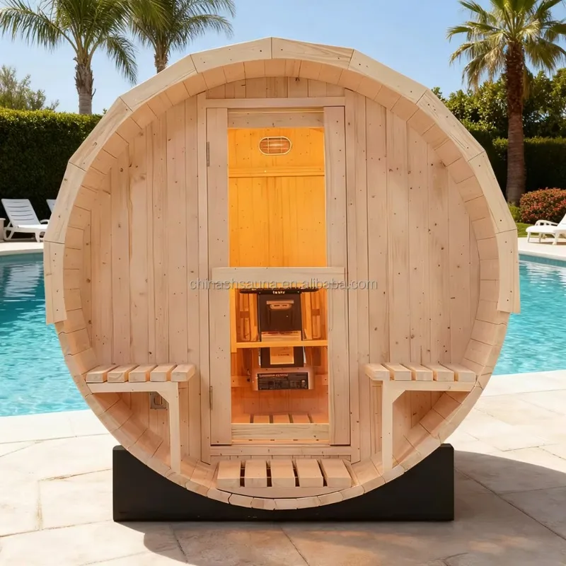 Ultimate Outdoor Barrel Sauna | Panoramic Glass Front For 4-6 People | Includes Steel Steam Stove