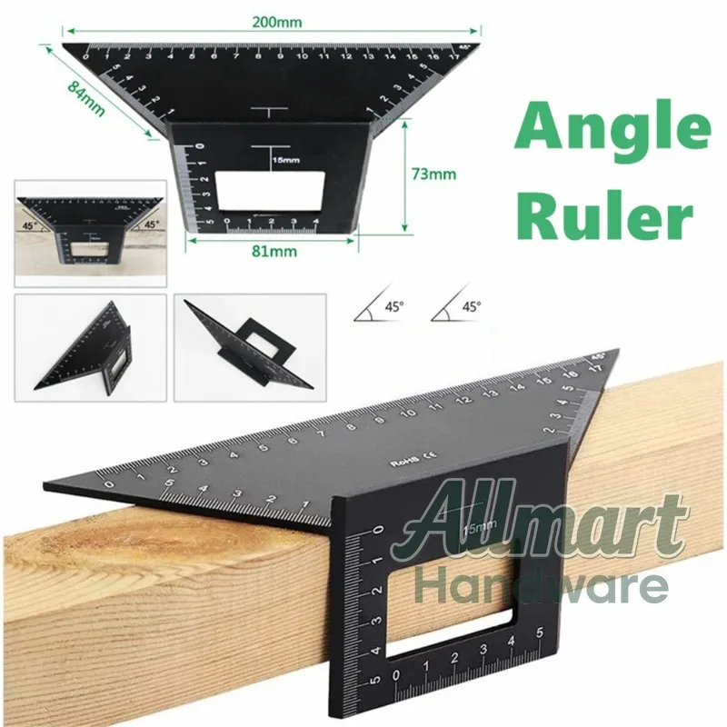 Multifunctional Angle Ruler 45° 90° Aluminum Alloy High Precision Measuring Tool for Woodworking Construction Layout & Marking