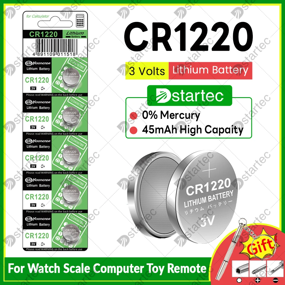 5-100PCS CR1220 3V Lithium Button Battery BR1220 ECR1220 LM1220 5012LC KCL1220 DL1220 1220 45mAh Watch Battery Coin Cell for Toy