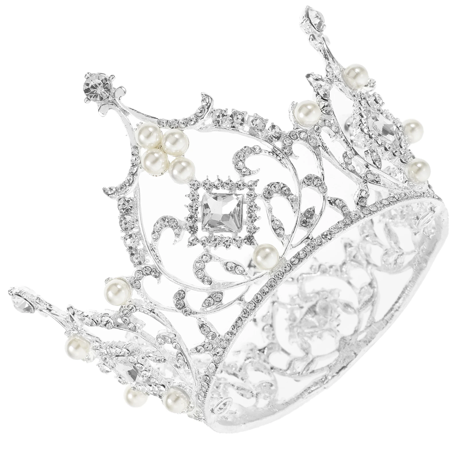 

Round Baroque Exquisite Rhinestone Wedding Tiara For Luxury Crown Wedding Hair Women Sparkling Princess Crown White