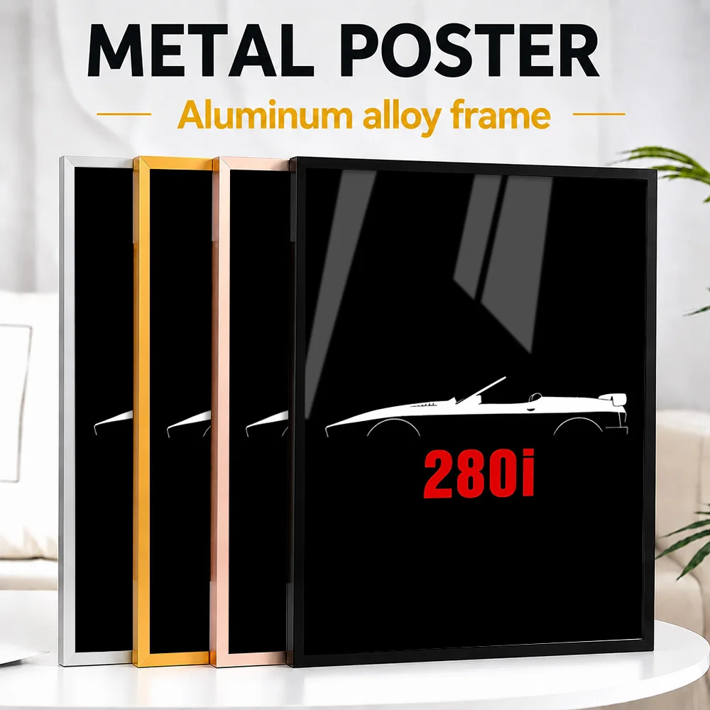 United Kingdom 280I Car Silhouette Framed Metal Poster Personalized Photo Dramatic Monochrome Style Wall Art For Collector Room