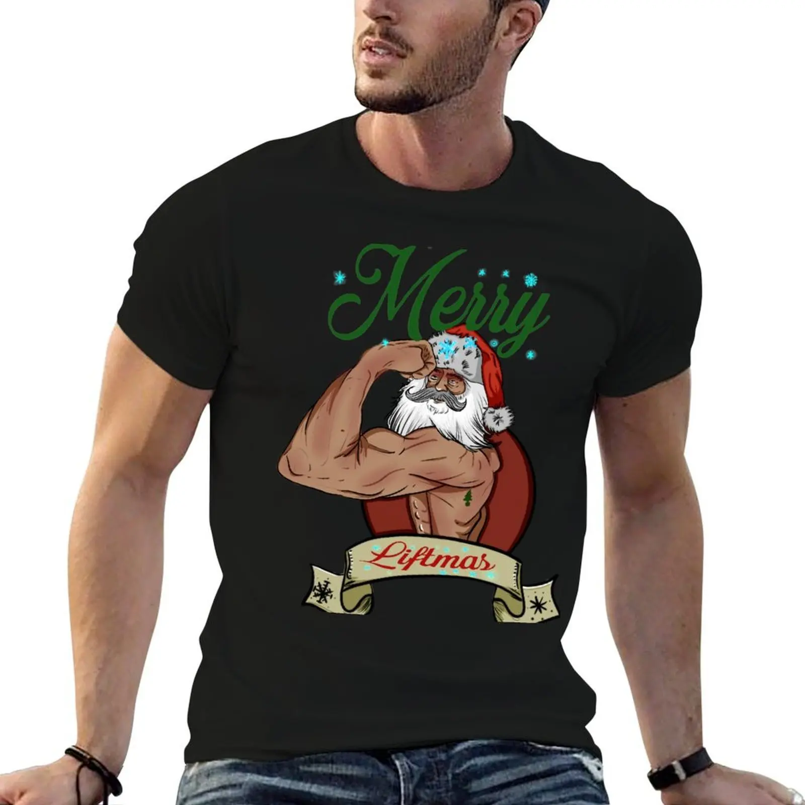 

Merry liftmas santa T-Shirt men t shirt cotton 100% funny t shirts cotton T-Shirt