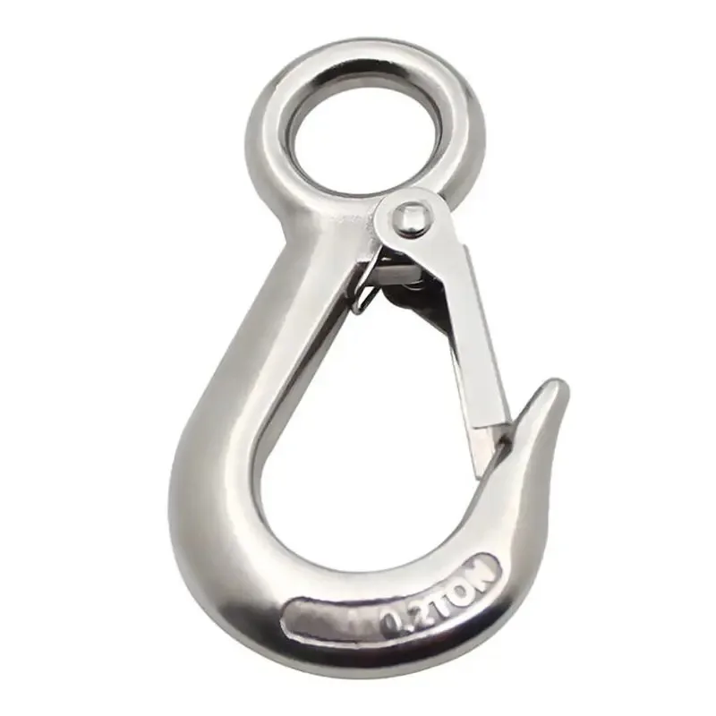 Load  0.2T,0.3T,0.5T 304 Stainless Steel Eye Lifting Hook American Type Safety Hook Rigging Accessory With Round Eye Working