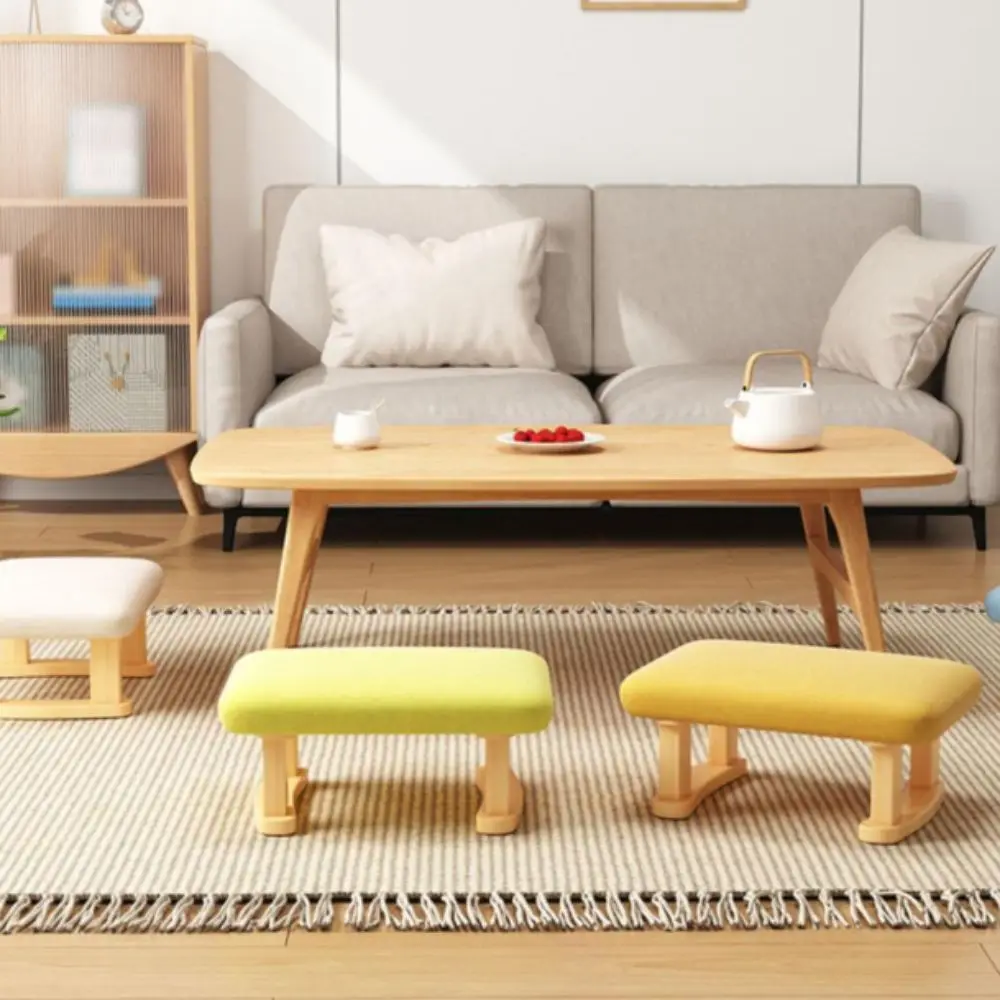 Smooth Solid Wood Foot Stool Rounded Edges Stable Support Legs Foot Rest Burr-Free Edges Anti-Slip Pads Shoe Changing Bench