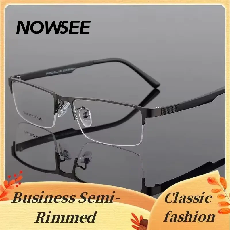 NOWSEE Classic Business Half Frame Eyeglasses Frame Alloy Optical Prescription Anti Blue Lights For Men's Eyewear Comfortable