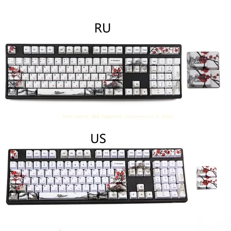 

110 Keys PBT Mechanical Keycaps DYE-SUB OEM Plum Blossom Theme Russian English
