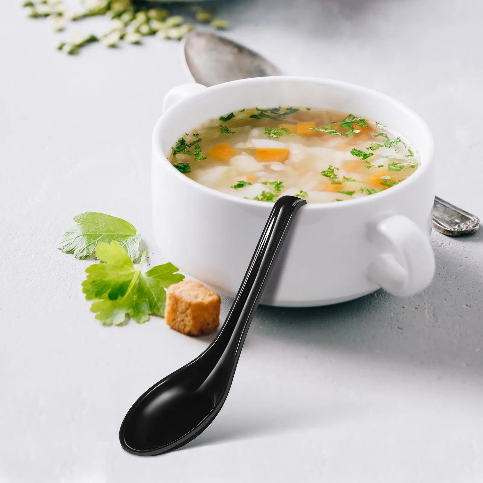 6 Pcs Black Soup Spoons Melamine Tableware Reusable Japanese Style Perfect for Catering Picnics Buffets Environmental