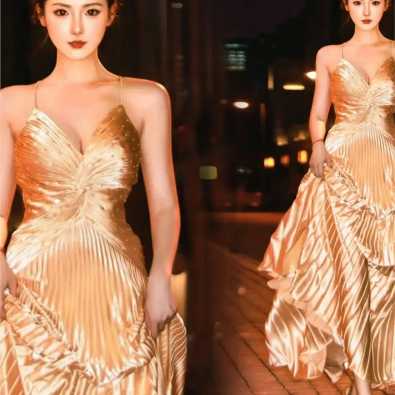 Golden toast banquet hostess dress