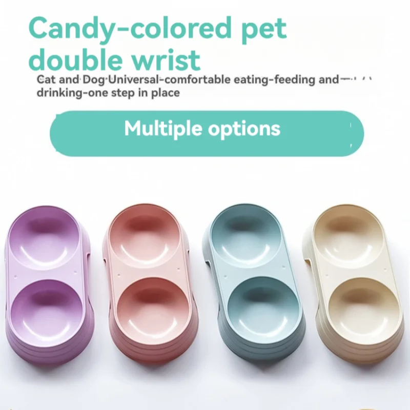 Pet Double Bowl Plastic Kitten Dog Food Drinking Tray Feeder Cat Dog Pet Feeding Supplies Pet Bowl