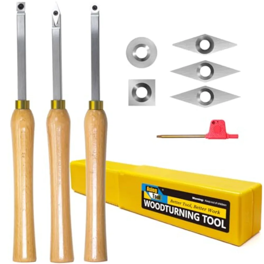 

Mini Carbide Tipped Wood Lathe Turning tools Combo set Rougher Detailer Finisher with Wood Handle and Diamond Round Square Carb