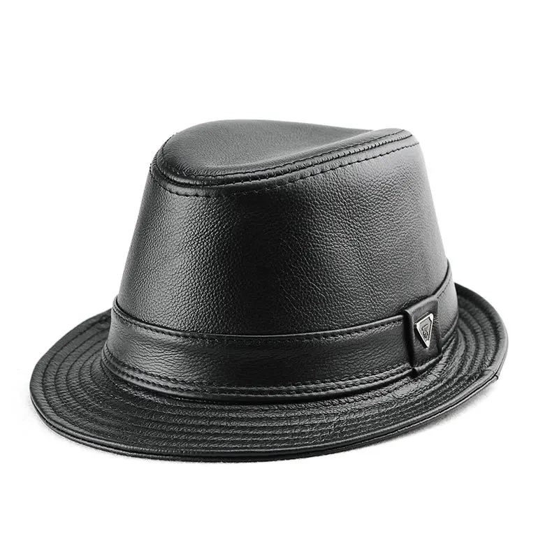 Autumn-Winter Gentleman's Hat Jazz Cap Fashionable Unisex British Vintage Top Hat Casual Stage Hat Genuine Cowhide Leather