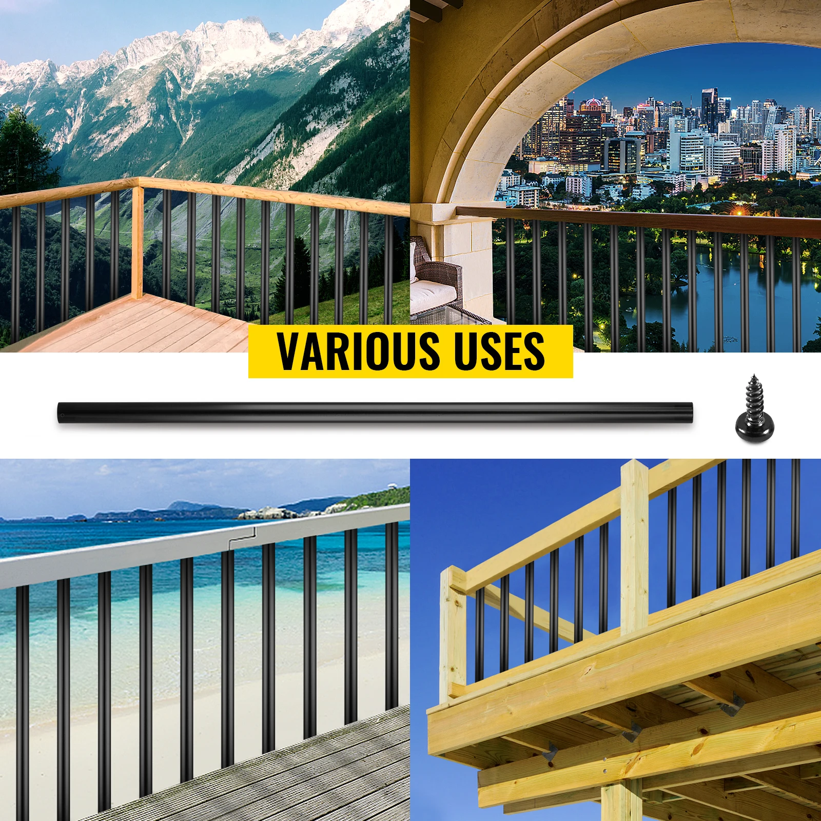 VEVOR Deck Balusters Metal Deck Spindles 101 Pack 26 inch Aluminum Alloy Railing With round/square shape,Outdoor for Backyard