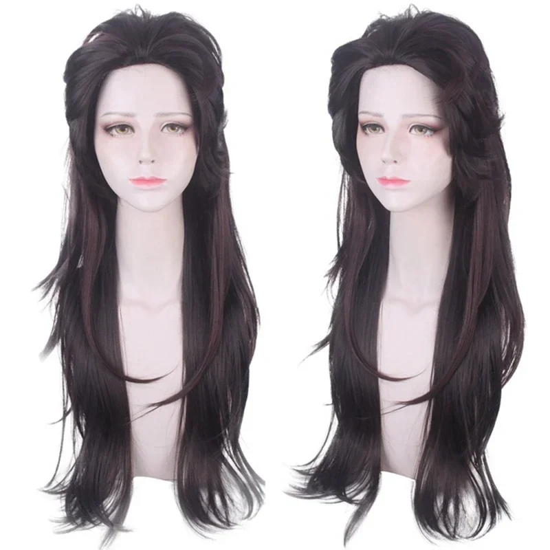 Morematch Game Sally face Sallyface Larry Cosplay Wig 70cm Long Slicked-back Brown Mixed Heat Resistant Hair Wig   Wig Cap /