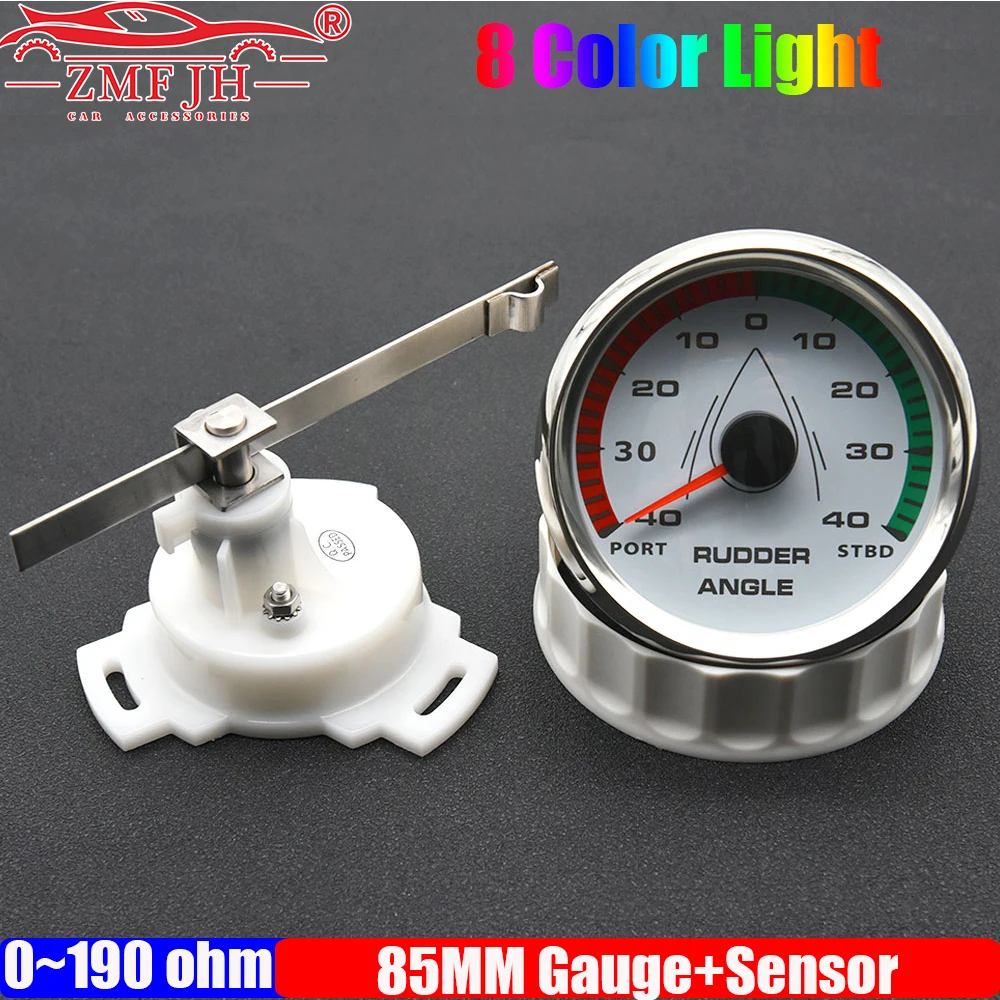 

ZMFJH 8 Color Backlight 85MM Boat Rudder Angle Indicator with Sensor 0-190OHM Waterproof Rudder Position Indicator for Yacht RV