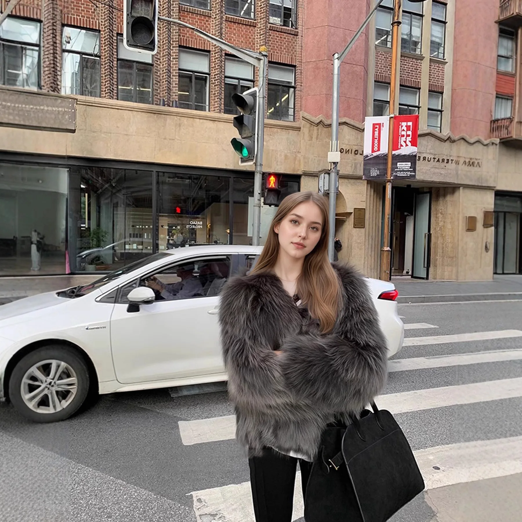 فو الفراء معاطف النساء سترات من الفرو قصيرة الخامس الرقبة طويلة الأكمام المفتوحة غرزة سميكة الدافئة الفراء فضفاضة مكتب سيدة عادية 2025 الخريف الشتاء #2