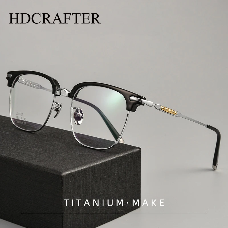 

HDCRAFTER Fashion Glasses Men Square Vintage Business Pure Titanium Eyewear Luxury Prescription Optical Lenses Eyeglasses Frame