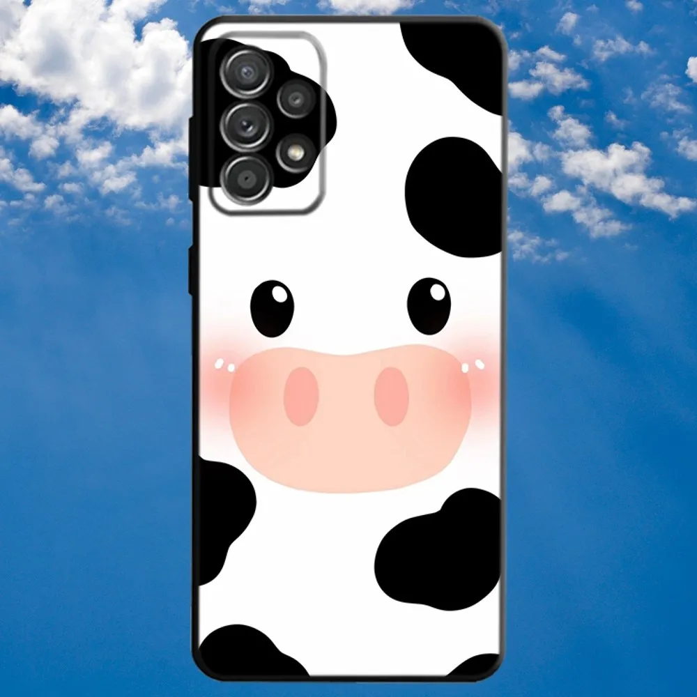 Cartoon Cute Milk Cow Phone Case For Samsung S21,S22 Ultra,S20,S30 plus,S22 plus,S23,S30 ultra 5G Soft Black Cover image 5