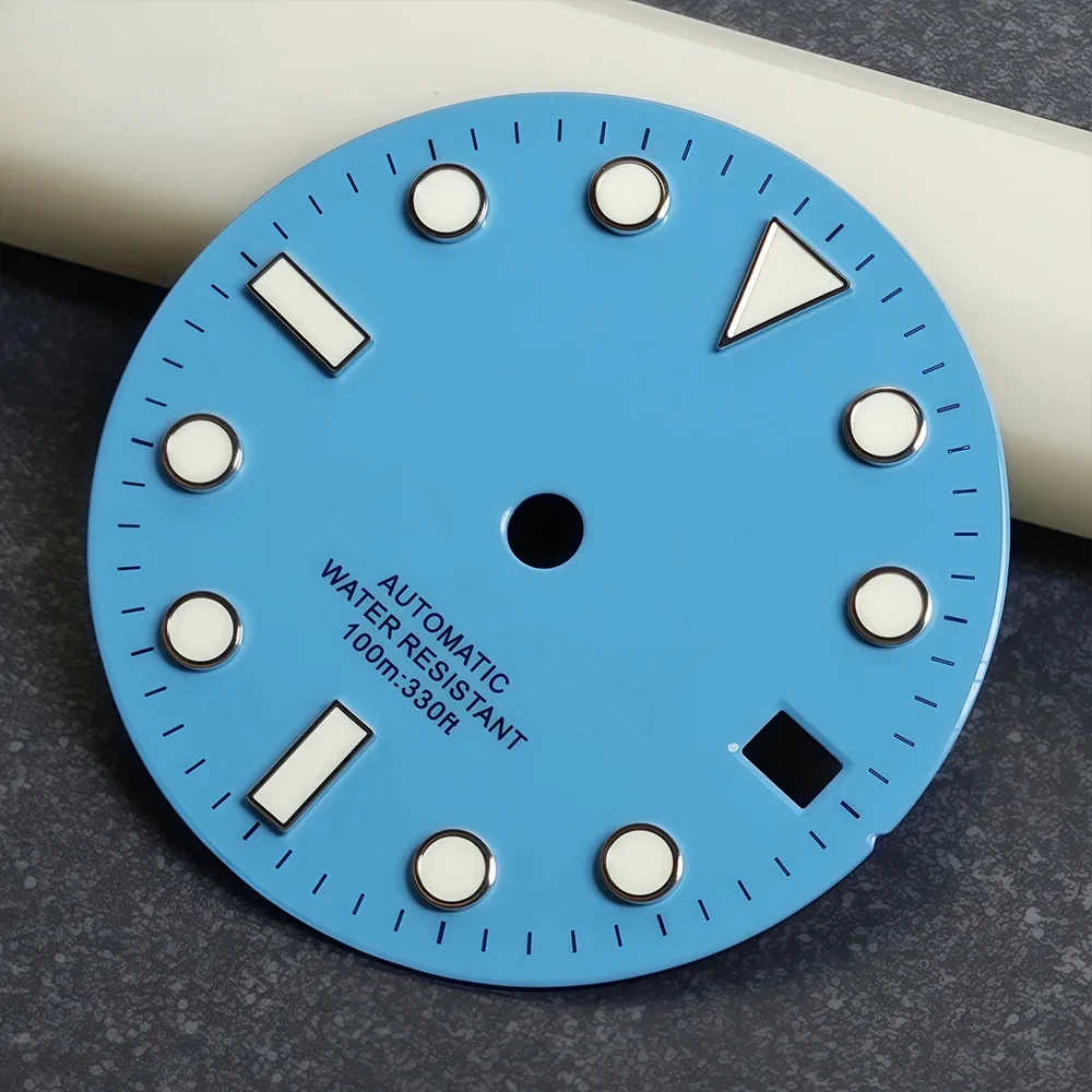 Ice blue 28.5mm watch face luminous for NH35/NH36/4r35/4r36 movement watch accessories watch modification calendar high quality