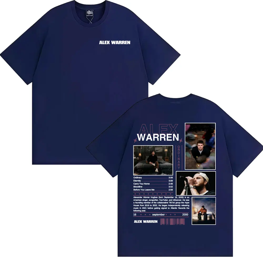 Rapper Alex Warren Ordinary Album Tour T Shirts Men's Clothing High Street Hip Hop Punk T-shirts Casual Cotton Oversized T-shirt