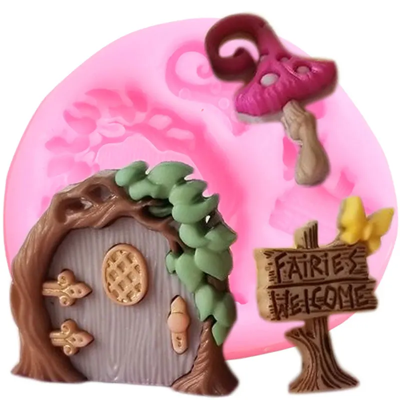 Fairy Garden Gnome Home Door Window Silicone Molds Flower Leaf Mushroom Fondant Cake Decorating Cupcake Candy Chocolate Mould