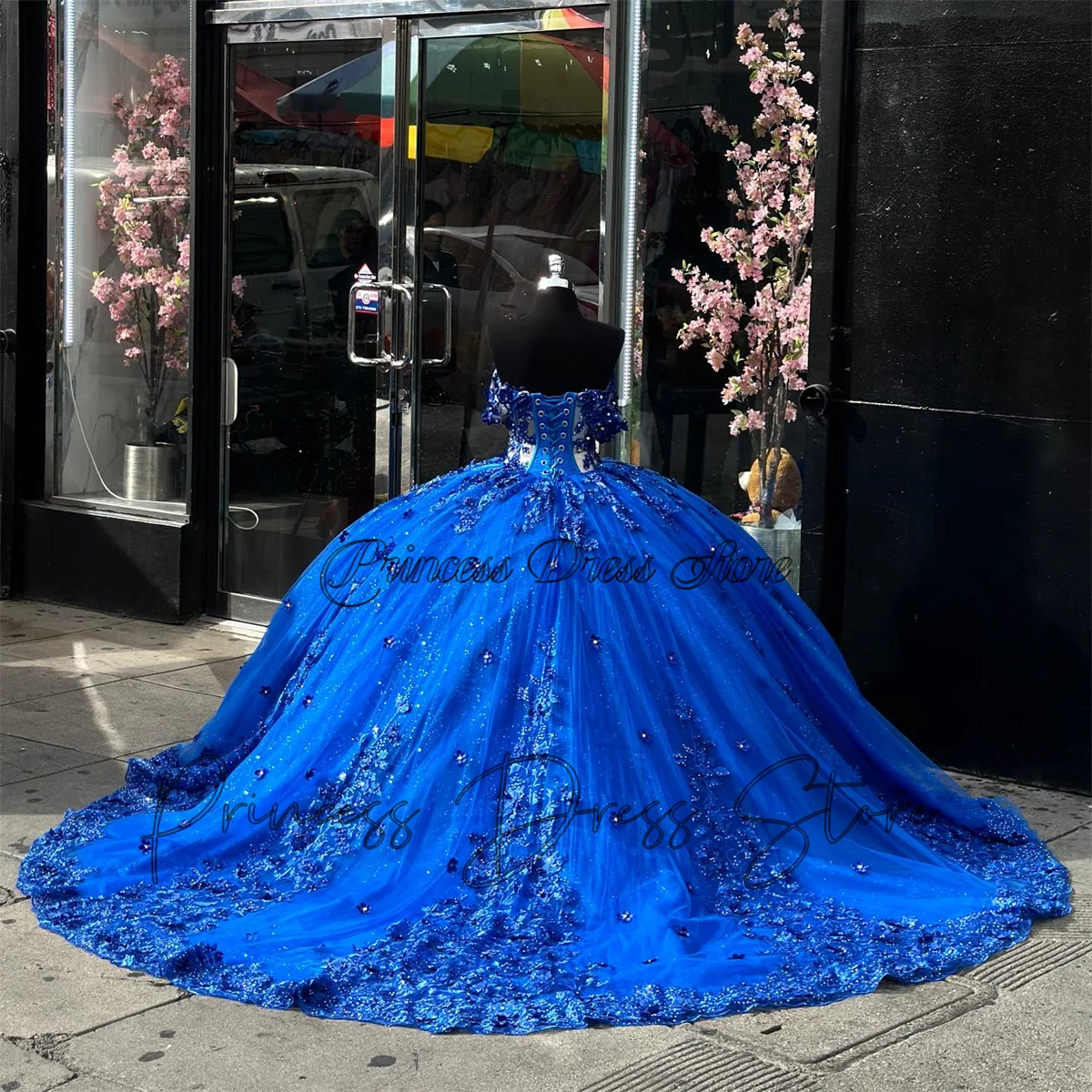 Robe de RhQuinnceanera bleu royal brillant, appliques de luxe mexicaines, corset en cristal de diamant perlé, Sweet 16, robe éducative, 15 ans