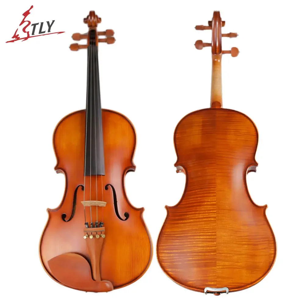 TONGLING-Handmade antique viola with case and strings, maple, natural flame matte, stringed instrument, 15-16 inches