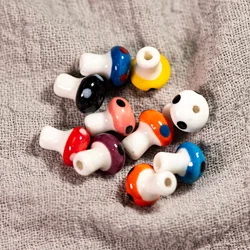 13x11mm 5pcs Multicolor Mushroom Ceramic Beads for DIY Jewelry Making, Artistic Craft Supplies, Handmade Bead Accessories