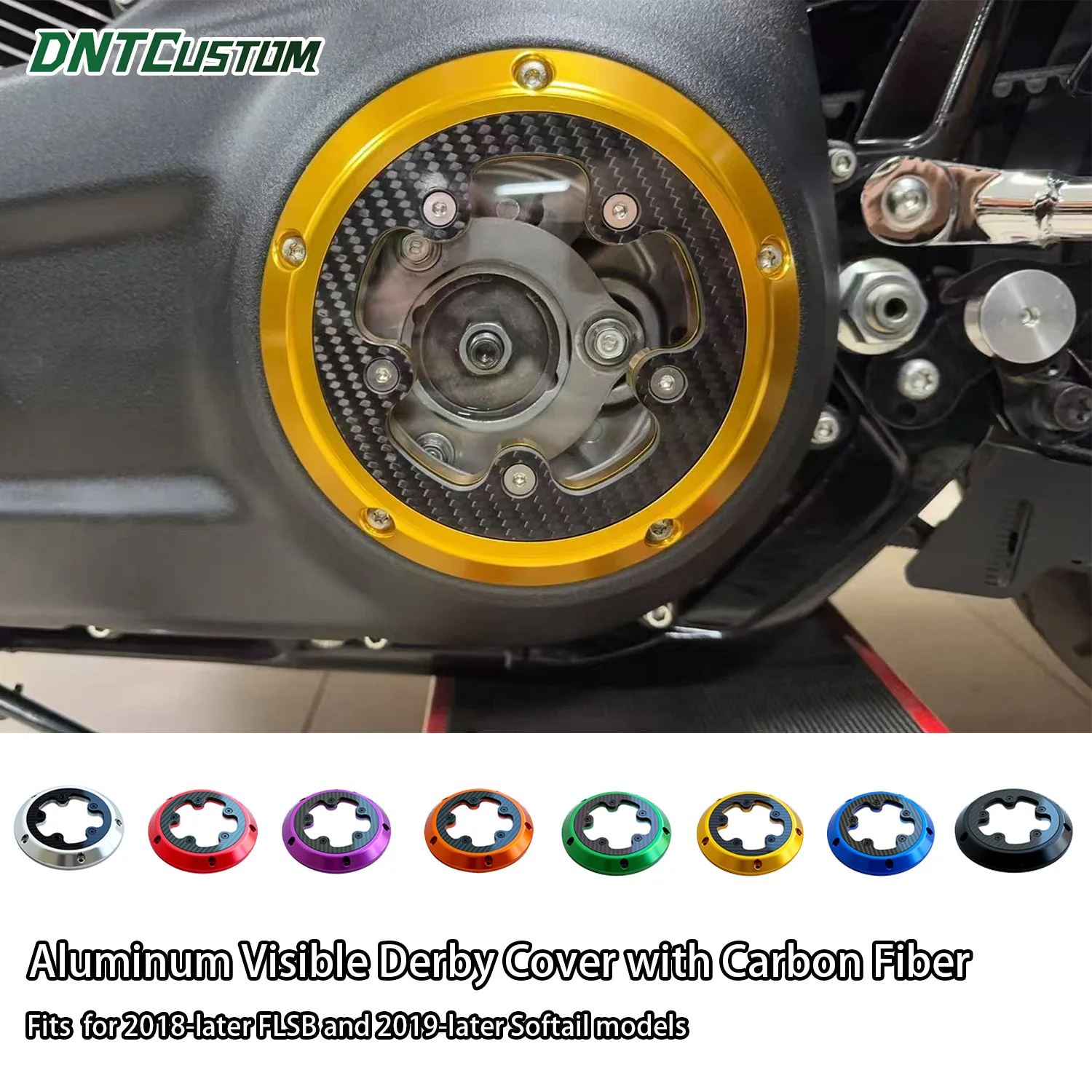 DNTCUSTOM Parts Aluminum Visible Derby Cover with Carbon Fiber for 2018-Up Milwaukee 8 Softail Models Except '18UP FXFB FXFBS