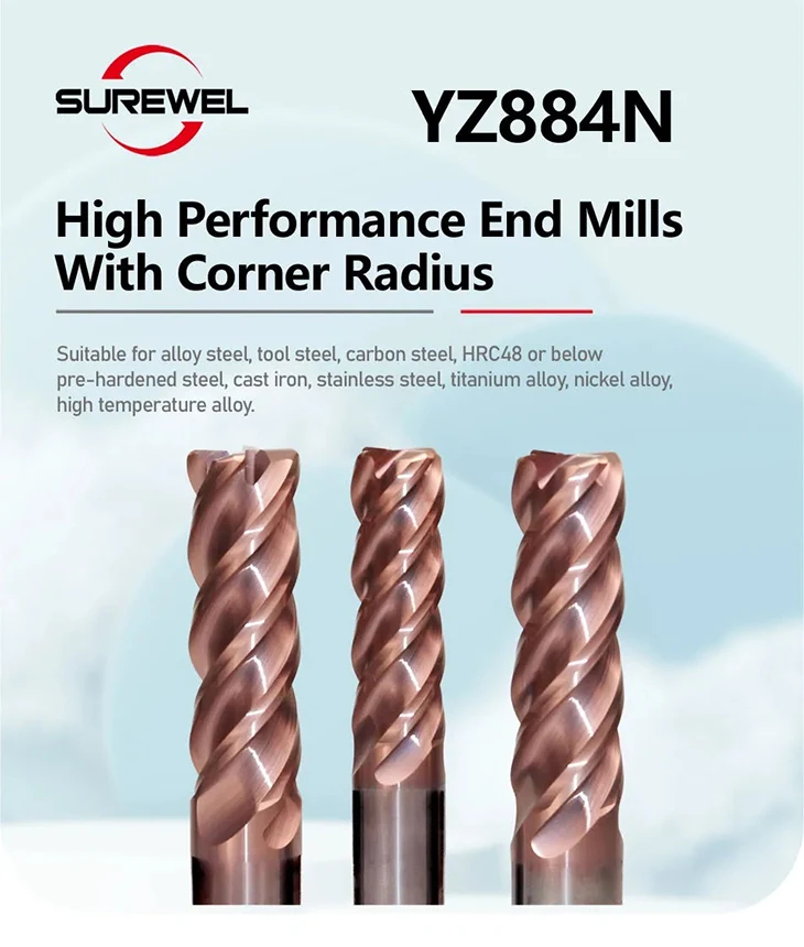 4-Schneiden-Hartmetall-Eckradiusfräser Winkel R0.2 R0.5 R1.0 R2.0 für die Bearbeitung von Edelstahl CNC-Fräswerkzeuge – Detail 2