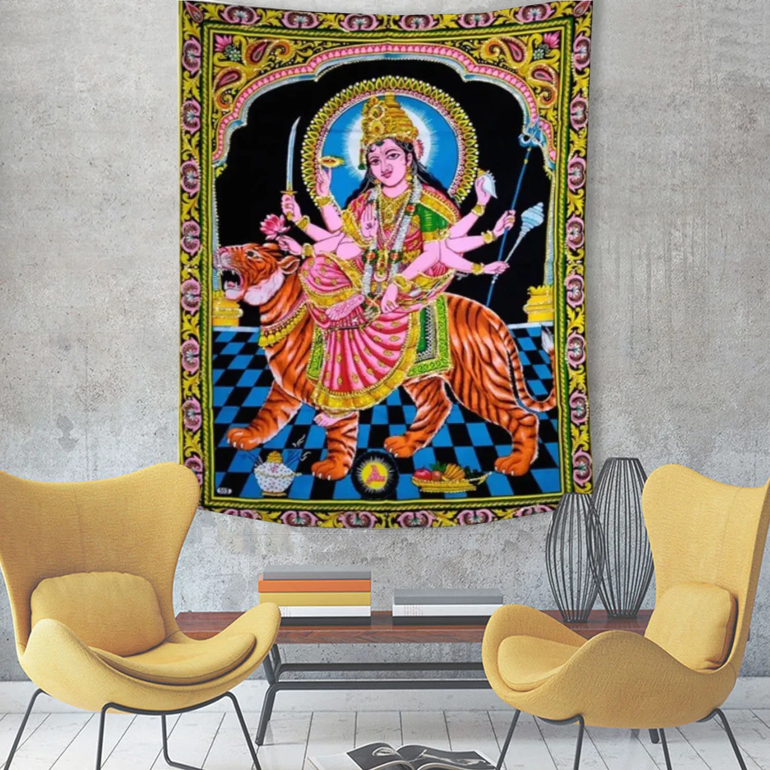 Indian God Tapestry Set, Shiva Buddha Lakshmi Print Fabric Wall Art, Hindu Spiritual Decor for Yoga Studio & Temple Room