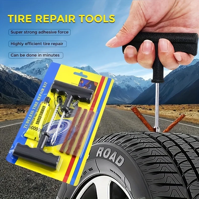 6pcs Car Tire Repair Tools Set Glue Rubber Stripes Motorcycle Bicycle Tubeless Puncture Quick Repairing Kit Outdo Vehicle First