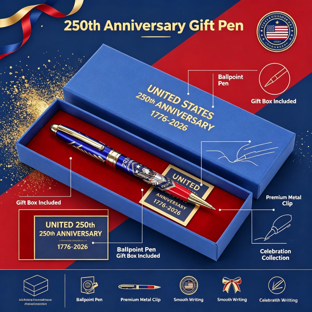

Fourth of July Pens with Gift Box Patriotic Ballpoint Pen 1776-2026 Commemorative for Patriot History Enthusiast Works Daily Use