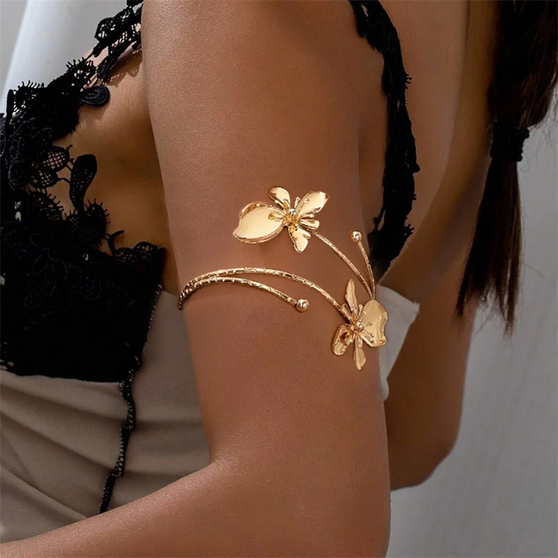 

Elegant Flower Open Arm Bracelet Adjustable Bangle For Women Gold Plated Starfish Shell Octopus Shape Arm Cuff Party Jewelry