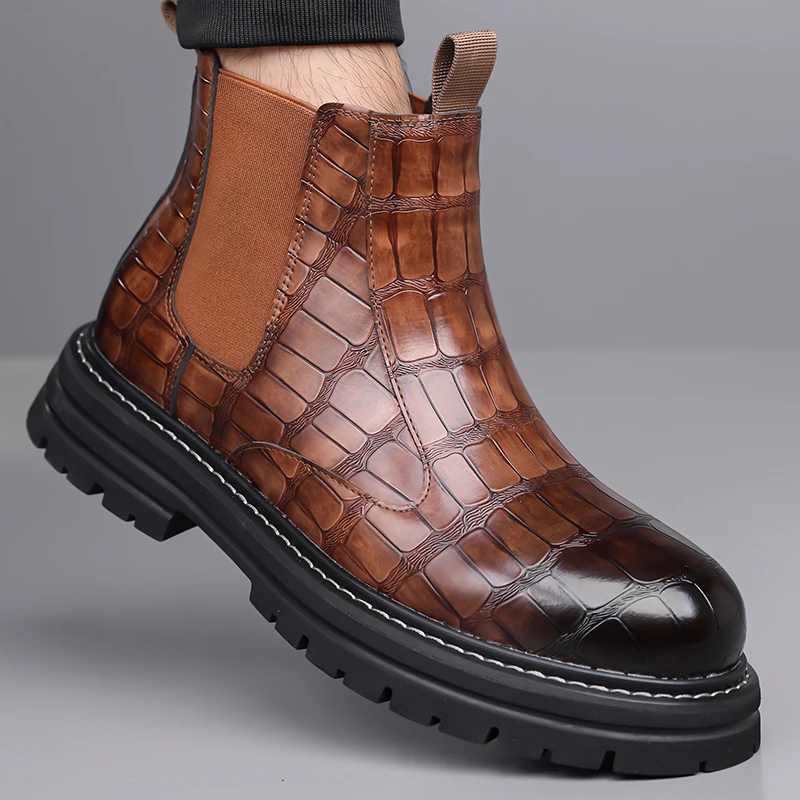Brand Business Dating High Top Leather Boots Fashion Soft Comfortable Casual Chelsea Boots Outdoor Non Slip Men's Walking Boots