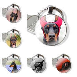 Keychain Handmade Glass Cabochon Key Ring Holder Pendant Key Chains Animal Dachshund Doberman dog