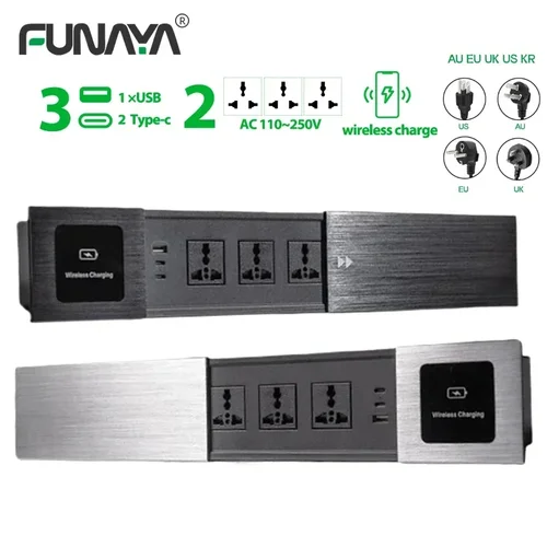 Cubierta deslizante Universal para enchufe de mesa incorporado con USB tipo c, toma de corriente empotrada para escritorio, cargador inalámbrico con enchufe UE, Reino Unido, AU y EE. UU.