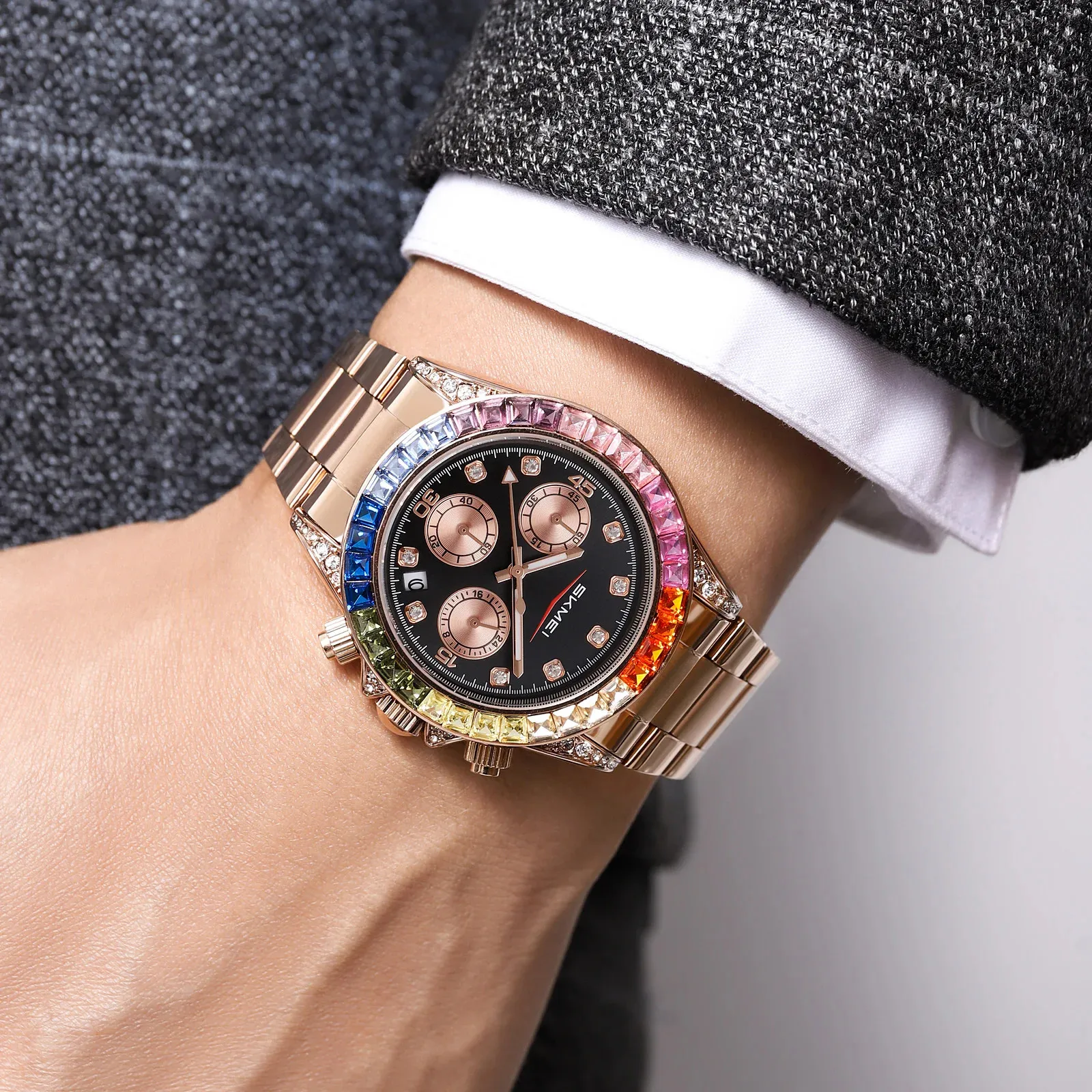 

Наручные часы с бриллиантами, женские кварцевые роскошные круглые SKMEI 2352, водонепроницаемые цвета