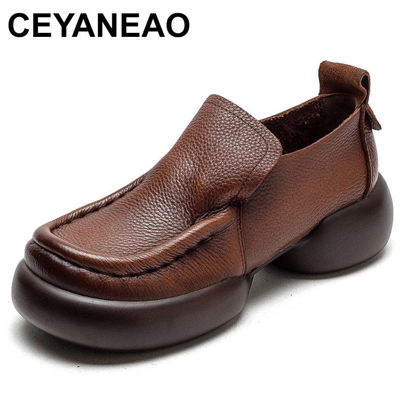 

Natural Cow Genuine Leather Autumn Summer Women Comfy Flats Ladies Loafers Slip on Female Platform Wedge Shoes