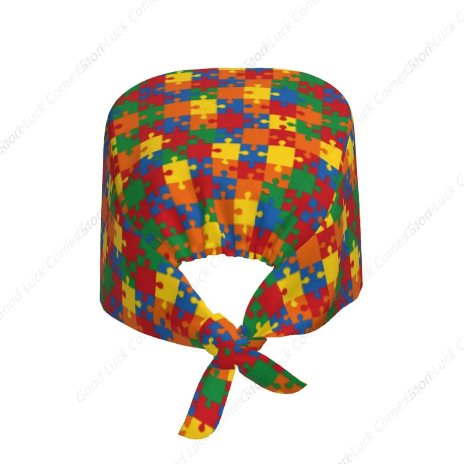 Colorful Autism Awareness Brain Working Cap for Women Men, Scrub Cap with Sweatband Adjustable, Unisex Tie Back Hat, Nurse