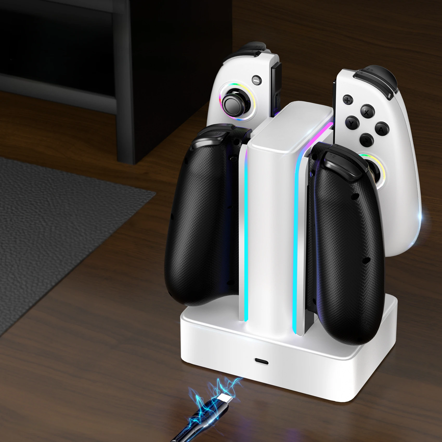 Joystick inalámbrico NS con luz colorida antisobrecarga, controlador de interruptor de cuatro cargadores para nintendo