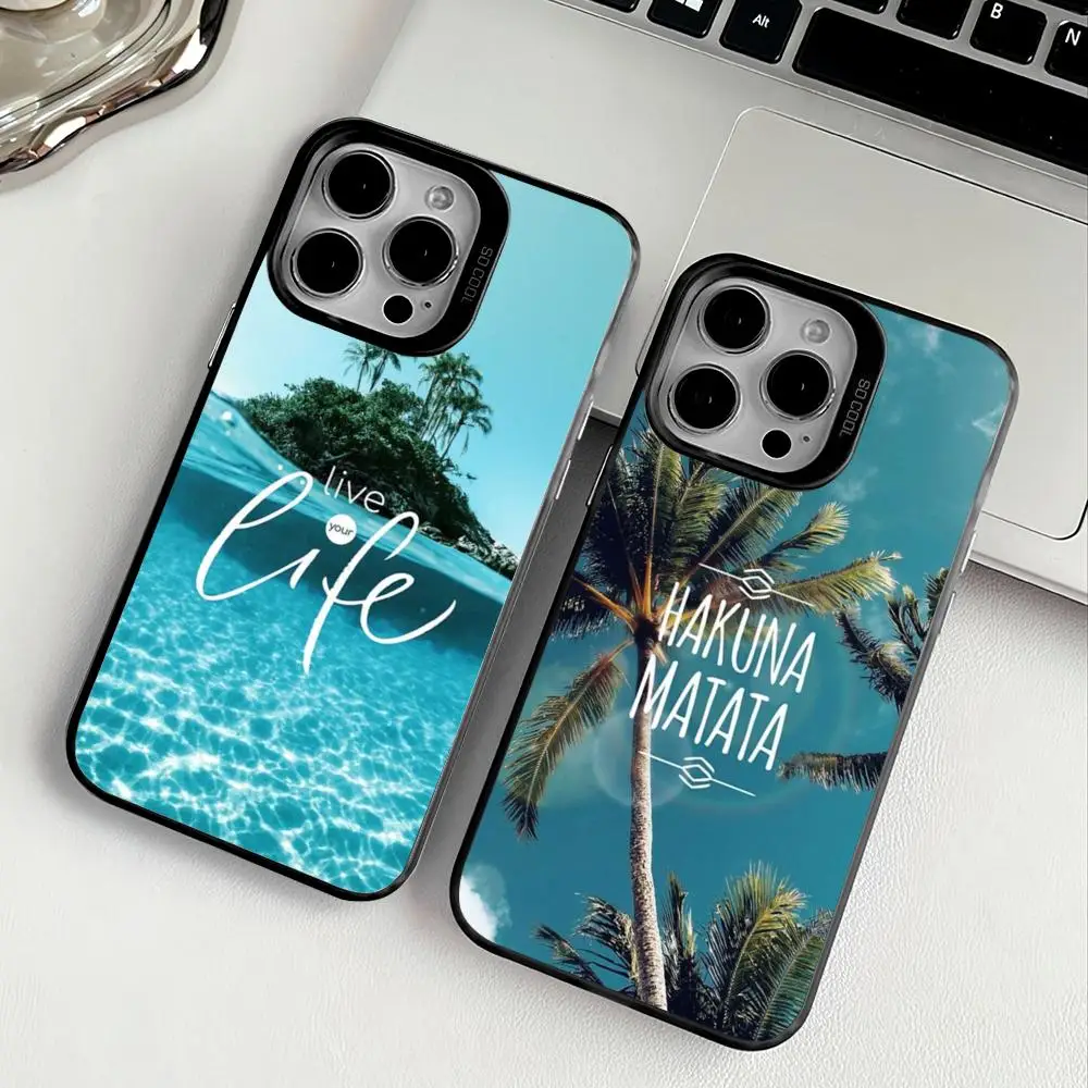 حافظة هاتف آيفون 17 16 15 14 13 12 11 برو ماكس اير متعدد الألوان ماتي ليزر معدني أورورا فوندا السفر جبل الشاطئ