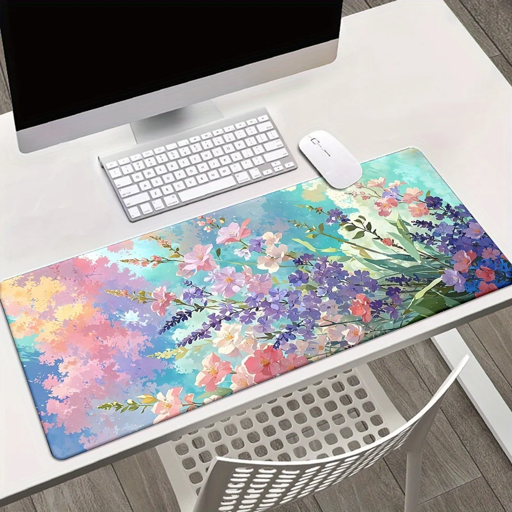 

Большой настольный коврик с цветочным принтом, яркий розовый, фиолетовый, зеленый цветок, нескользящий моющийся игровой коврик для мыши для офиса, дома, настольные аксессуары